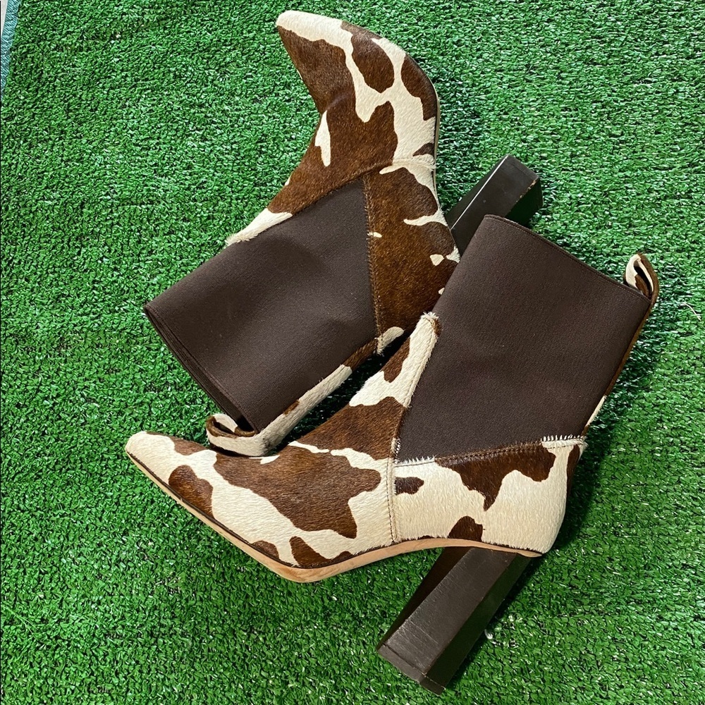 Dante Cow Print Calf Hair Pointed Toe Ankle Boots 🟤⚫️ Western Style Siz 6 - Picture 5 of 5